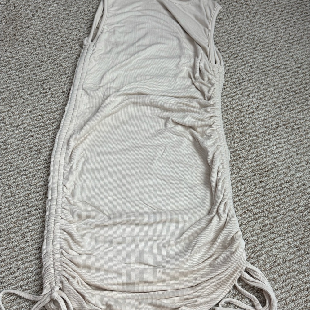 Cream Ruched Sleeveless Dress